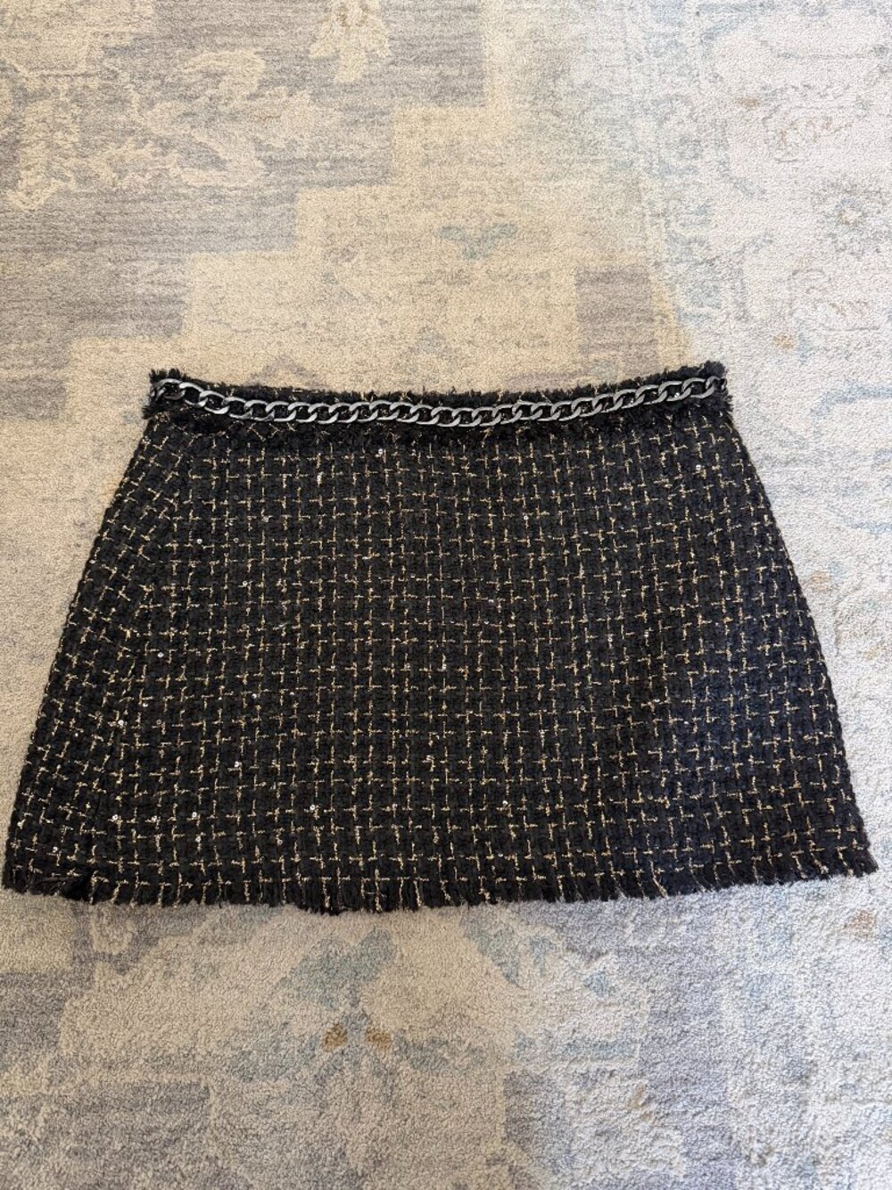 Alice + Olivia Black & Gold Tweed Mini Skirt